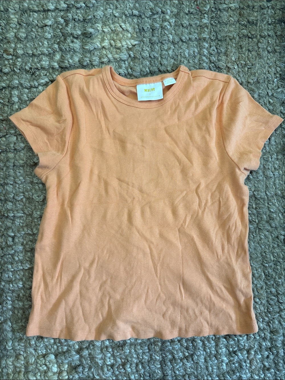 Maeve Light Orange Ribbed Crewneck Tee